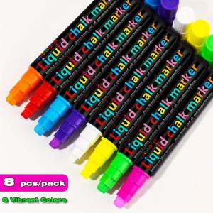 TEMU 8개 세트 워셔블 액체 칠판 마커, 형광 보드, 유리 창문, 칠판, 자동차 창문 및 포스터에 적합, 혼합 형광 색상의 넓은 팁 특징