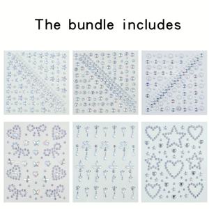 TEMU 6개 Y2K 실버 화이트 3D 라인스톤 스티커 - 별/달/실버 눈물 글리터 합성 보석 데칼, DIY 파티, 헤어 액세서리 및 페이스 메이크업용