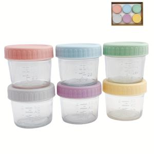 TEMU 6팩 유리 아기 식품 보관 용기 - 4oz 유리병 뚜껑 포함, 전자레인지, 식기세척기, 냉동고 안전, 100% 누수 방지, 재사용 가능한 아기 간식 용기, 컬러풀