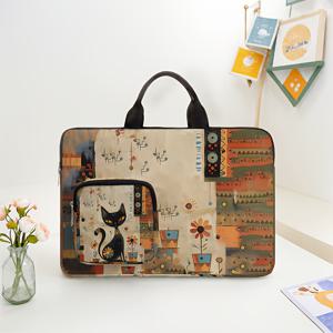 TEMU 블랙 캣 프린트 노트북 브리프케이스 - 스타일리시 지퍼 메신저 백, 다양한 포켓, 대용량, 내구성 있는 원단, 직장, 학교, 여행에 완벽 - 졸업, 생일, 개학 필수품, 노트북 가방