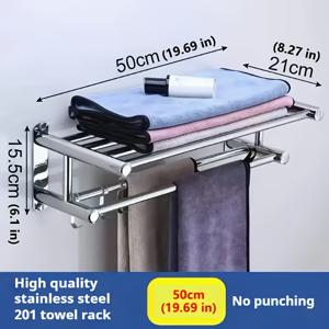 TEMU 욕실용 스테인리스 스틸 수건 걸이 - 모던하고 스타일리시한 벽걸이형 녹 방지 디자인, 드릴 없이 자가 접착 설치, 샤워 용품, 목욕 가운 및 수건을 위한 공간 절약형 수납 정리함, 수건 걸이