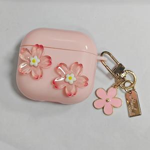 TEMU 입체 벚꽃 이어폰 케이스, 작은 꽃 장식이 달린 참, 애플 에어팟 1, 2, 3, 4, 3 프로, 2 프로, 3 프로 호환, 남자친구 선물용