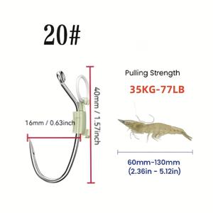 TEMU 20개 발광 생새우 낚시바늘 - 신형 낚시용품, 고탄소강 스위블 스냅, 담수 및 해수용