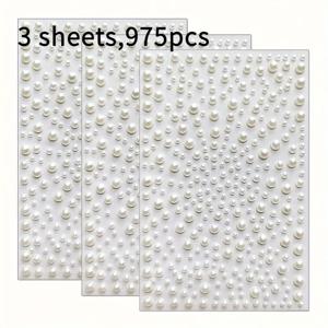 TEMU 3장 975개 다기능 자가 점착 흰색 진주 스티커, 흰색 평면 뒷면 인조 진주 스티커 - 얼굴 장식, 메이크업, 네일 아트, 공예 및 홈 | 할로윈, 크리스마스