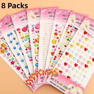 TEMU 8개입 자체 접착 라인스톤 스티커 | 멀티 컬러 하트 모양 아크릴 보석 스티커, 반짝이는 광택, 재사용 가능 (미술, 공예, 네일 아트, 메이크업, 장식, 네일 추가, 밝은 라인스톤, 내구성 좋은 장식, 끈적이는 보석)