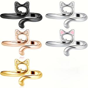 TEMU 기하학적 고양이 뜨개질 코바늘 링 5개 - 조절식 조임, 귀여운 고양이 귀(찜질한 고양이 귀 모양 빵) 디자인, 실 가이드 또는 장식용 링으로 사용 가능, DIY 뜨개질 및 코바늘 프로젝트에 매우 적합한 액세서리, 어머니와 여성을 위한 완벽한 선물, 코바늘 애호가에게 적합, 바늘걸이 코바늘 링 재봉 도구