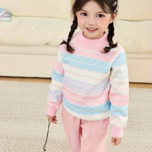 TEMU 여아 스웨터, 플리스 안감 의류, 긴팔 캐주얼 니트 스웨터, 라운드넥 스웨터, 원피스 플리스 스웨터