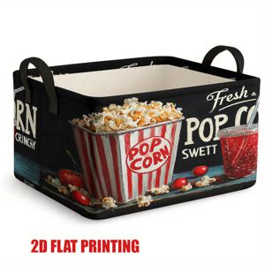 TEMU 17.7 x 11.8 x 10.8인치의 싱글 수납 바구니, 레드 앤 화이트 스트라이프의 빈티지 팝콘 디자인, 여름 주방 영화 밤 및 홈 데코레이션에 적합한 선반 바구니