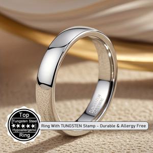 TEMU [조각 텅스텐 로고] 1개 우아한 실버 텅스텐 반지 - 매끄러운 마감, 커플, 결혼식, 특별한 날에 이상적, 그녀나 그를 위한 크리스마스 선물, 웨딩 링| 디자인|내구성 있는 웨딩 밴드 패션 액세서리
