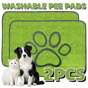 TEMU Pawpals 빨 수 있는 강아지 배변 패드 2개입 - 재사용 가능, 흡수성, 미끄럼 방지 훈련 매트, 흡수성 폴리에스터 섬유 재질, 크레이트, 소파, 배변기 등에 적합 - 세탁기 사용 가능/수동 세탁 가능, 찢김 방지, 전천후 사용