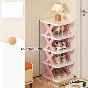 TEMU 좁은 공간에 적합한 다층 신발장 - 내구성 강한 플라스틱 공간절약형 신발 캐비닛, 스탠딩 선반 포함, 좁은 프로필의 현관 수납장 (금속/철재 없음)