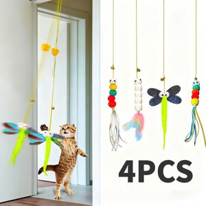 TEMU 4개 세트 벨 & 깃털이 달린 매달리는 고양이 장난감 - 씹어도 튼튼한 플라스틱 새 모양 실내/야외 사냥놀이용 - 다양한 품종 및 고양이에게 적합, 배터리/설치 불필요