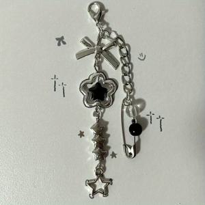 TEMU 실버 화이트 리본 별 구분 체인 작은 꽃 구분 펜던트 카드 앨범 걸이 체인 휴대폰 걸이 체인 키 CCD 장식