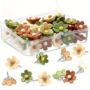 TEMU 22개입 다크 플라워 푸시핀 (녹색, 갈색, 베이지색), 사진 벽, 코르크 보드, 사무실 장식에 적합