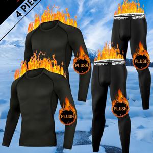 TEMU 4개입 기모 안감 남성용 기모 속옷 세트 (러닝, 스포츠 베이스 레이어용), 속건성 컴프레션 의상, 스키 등 야외 활동을 위한 두꺼운 디자인, 타이트핏 팬츠.