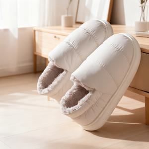 TEMU 남녀공용 중장년층 및 노년층 가을 겨울용 가볍고 따뜻한 실내화, 벨벳 패딩 플러시백힐화, 편안하고 피부에 친화적인 원스텝 실내화