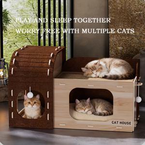 TEMU 스크래칭 보드가 있는 넉넉한 2층 고양이 하우스. 튼튼하고 긁힘 방지 기능이 있는 이중 레이어 고양이 등반 프레임이 특징이며, 다가구 가정에게 완벽한 선택입니다.