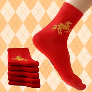 TEMU 6켤레 행운 중국 스타일 빨간색 양말 | 좋은 운을 위한 말 별자리 디자인, 여성 캐주얼 양말, 손세탁만 가능