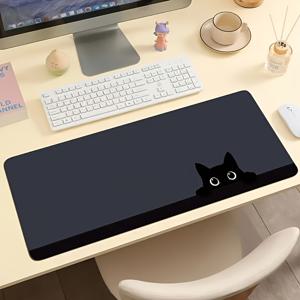 TEMU 1개 - 대형 검은 고양이 디자인 마우스 패드 89.92X39.88Cm - 미끄럼 방지 베이스, 스티치 엣지, 부드러운 표면, 게이밍 및 사무용으로 적합, 폴리에스터 데스크 매트, 무선 마우스 및 키보드와 호환, 가정 및 사무실 게이머에게 적합