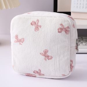 TEMU 고품질 코듀로이 퀼팅 미니 화장품 가방, 플로럴 곰돌이 패턴, 사각 생리대 보관, 휴대용 동전 지갑/키 홀더, 부드럽고 내구성이 뛰어나며 세척이 용이함, 디자인, 충전기, 이어폰, 립스틱 보관에 적합