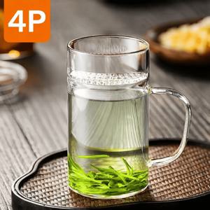 TEMU 4개 500ML 대용량 머그컵 유리컵 투명한 유리 손잡이 포함 라떼 우유 차 커피용 사무실 가정 식당 사용