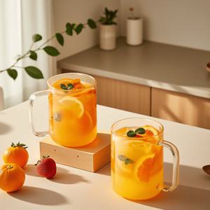 TEMU 500ML 유리컵 머그컵 대용량 투명 컵 손잡이 유리 디자인 차 라떼 우유 커피 모두 사용 가능한 4개 6개 세트