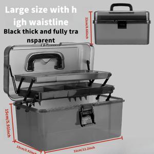 TEMU 대용량 휴대용 수납함 1개 | 고강도 PE 소재, 안전한 잠금 장치 디자인, 블랙 - 낚시 장비, 화장품, 비상 용품 보관에 최적 | 내구성 강함, 야외 낚시, 여행, 미술 학생에게 적합
