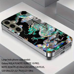 TEMU 휴대폰 케이스 - 새로운 팬텀 사이안 드래곤 장식 패턴 전기 도금 유리, 삼성 S25, S24, S23, S22, S21, S20, NOTE20, NOTE10, A55, A54, A53, A52, A36, A35, A33, A23, A15, A14, A13, A05 전용 유리 휴대폰 케이스