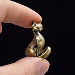 TEMU 수집용 피규어, 빈티지 황동 기하학적 고양이 피규어 | 창의적인 귀여운 동물 모양의 책상 티 액세서리, 다양한 방 유형을 위한 장식 선물