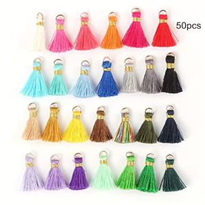 TEMU 30/50개 작은 타셀과 링이 달린 2.5cm 폴리에스테르 레이온 타셀 참스, 이어링 보호 스타일 장식 DIY 보석 제작 공예 용품