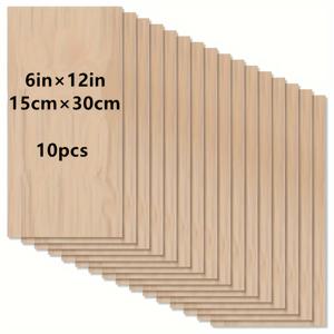 TEMU 공예용 10매 세트, 크기 12 X 6 X 1/12인치, 두께 2mm, 매끄러운 표면 특징. 이 미완성 사각형 나무 판은 레이저 커팅, 우드 버닝, 건축 모델 제작 및 염색에 적합합니다.