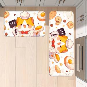 TEMU 귀여운 만화 고양이 & 달걀 주방 매트 - 미끄럼 방지, 내구성 있고 세탁기 사용 가능한 러너 러그, 집, 사무실, 욕실용 - 싱크대, 세탁실용 편안한 스탠딩 패드 - 봄 장식