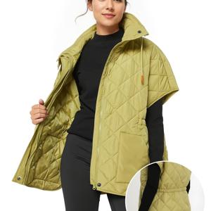 TEMU 여성 퀼팅 조끼 | 가벼운 패딩 깔창 조끼, 하이 스탠드 칼라 & 지퍼 앞면, 가을 & 겨울용 캐주얼 아우터, 단색, 분리형 밑단, 신치 허리, 세탁기 사용 가능