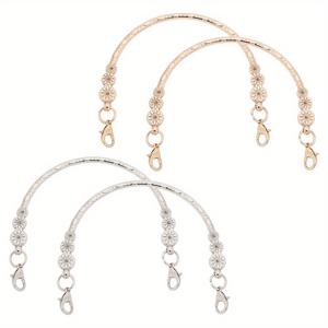 TEMU 1 세트 4개 2가지 색상 철제 가방 손잡이, 로브스터 걸쇠 반원형 플로럴 패턴, 가방 추가용, 라이트 골드 & 플래티넘 혼합 색상 10.5X12.6X0.5Cm, 2개/색상, 지갑 제작, DIY 지갑 제작