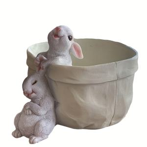 TEMU 매력적인 수지 토끼 조각상 - 정원, 사무실 장식 및 다육 식물 화분에 완벽 | 발코니 & 파티오용 부활절 테마 동물 조각상