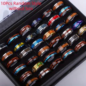 TEMU 빈티지 스타일의 멀티컬러 쉘 우드 그레인 스테인리스 스틸 반지 10개, 정교한 남성용 액세서리, , 축제 파티에 적합하며, 랜덤 생일 또는 기념일 선물로 사용 가능, 박스 없음