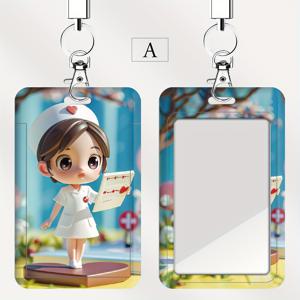 TEMU 크리스마스 테마의 간호사 & 의사 만화 카드 거치대, 끈 포함 - 튼튼한 플라스틱, 사무실, 교통 패스 및 학생증에 적합