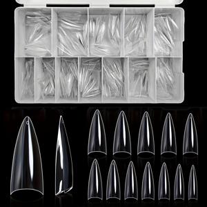 TEMU 600개 중간 스틸레토 네일 팁 박스, 반커버, 아몬드 모양, 날카로운 아크릴 인조 손톱
