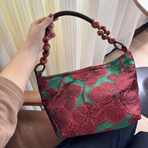 TEMU 1개 여성용 빈티지 자카드 숄더백 - 우아한 출퇴근, 업무 및 쇼핑용, 지퍼 클로저 핸드백, 스트랩 포함, 천 가방, 손세탁 가능한 오피스용 언더암 토트백, 일상 사용