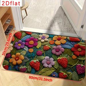 TEMU 1개, 2D 평면 인쇄, 플로럴 웰컴 매트 - 디자인, 침실, 욕실, 주방 및 현관 실내/외 사용에 적합 - 세탁기 사용 가능한 홈 데코, 플러시 겨울 장식, 1.2Cm 스펀지 카펫