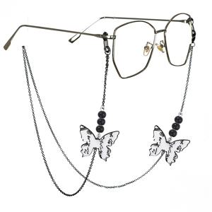 TEMU 나비 펜던트가 특징인 검정 안경 체인. 미끄럼 방지 기능으로 설거지 안경 및 마스크를 안전하게 고정할 수 있습니다.