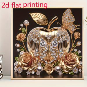 TEMU 사과형 나비꽃 페인팅 키트 1개, 2D 평면 프린팅, DIY 특수 모양 라인석 부분 상감 수공예품, 핸드메이드 예술 선물, 발렌타인데이 부활절 휴일 파티 장식, 액자 없는 캔버스 벽 예술, 침실, 사무실, 거실용, 11.81x11.81인치, 2D 평면