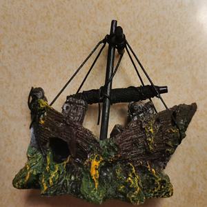 TEMU 해적선 수족관 장식 유리 어항 장식 은신처 레진 보트 작은 네트 보트