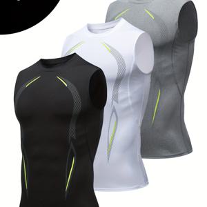 TEMU 3pcs 남성 스포츠 셀프컬티베이션 베스트 테크 프린트 밀크 퀵 드라이 타이트 스트레치 쉐이퍼웨어 베스트 아웃도어 트레이닝 베이스 레이어 베스트 캐주얼 패션 프린트 농구, 축구 럭비, 봄 여름 선물