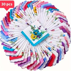 TEMU 여성용 플로럴 자수 레이스 손수건 30개 세트 - 우아한 파스텔 색상, 부드럽고 흡수성이 좋음, 결혼식, 파티 및 선물에 적합, 웨딩 추가품 | 생생한 손수건 | 정교한 자수