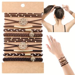 TEMU 10개 헤어 타이 팔찌, 두꺼운 & 얇은 머리용 보호 헤어 타이, 귀여운 스트레치 브레이슬릿, 포니테일 홀더용 꼰 헤어 타이, 5가지 스타일의 손상 없는 헤어 타이, 블루