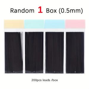 TEMU 200개/박스 0.5/0.7mm 흑연 연필, 2B 연필 리필심, 부드러운 필기와 그림용 지우개 가능, 문구류, 랜덤 색상 케이스|필통