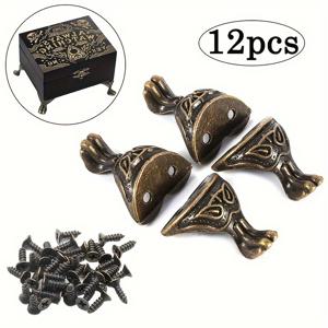 TEMU 12개 세트 빈티지 메탈릭 마감 아연 합금 가구 다리 - 녹 방지 턴드 디자인, 장식적 디테일 & 나무 상자, 선물 상자, 홈 데코, 상자 리모델링, 장식용 발 디자인, 세밀한 금속 공예, 서랍장용, 내구성 있는 금속, DIY 애호가용