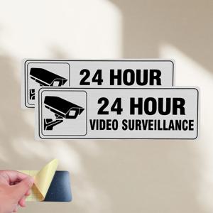 TEMU 1/2개 팩 24시간 감시 카메라 표지판, 실버 감시 카메라 표지판, 자가 점착 방수 알람 문 및 벽 표지판, 상업 레스토랑, 가정 보안, 사유지, 침입 금지에 적합