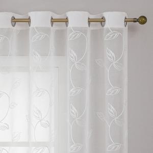 TEMU 2개 세트 화이트 리프 식물 자수 반투명 커튼, 북유럽 스타일 - 침실, 사무실, 거실, 발코니 장식용